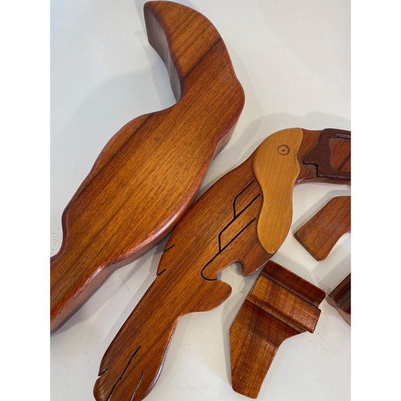 Hand Crafted Intarsia Wood Art Parrot Puzzle Wooden Box /2 Secret Compartments - Picture 5 of 8